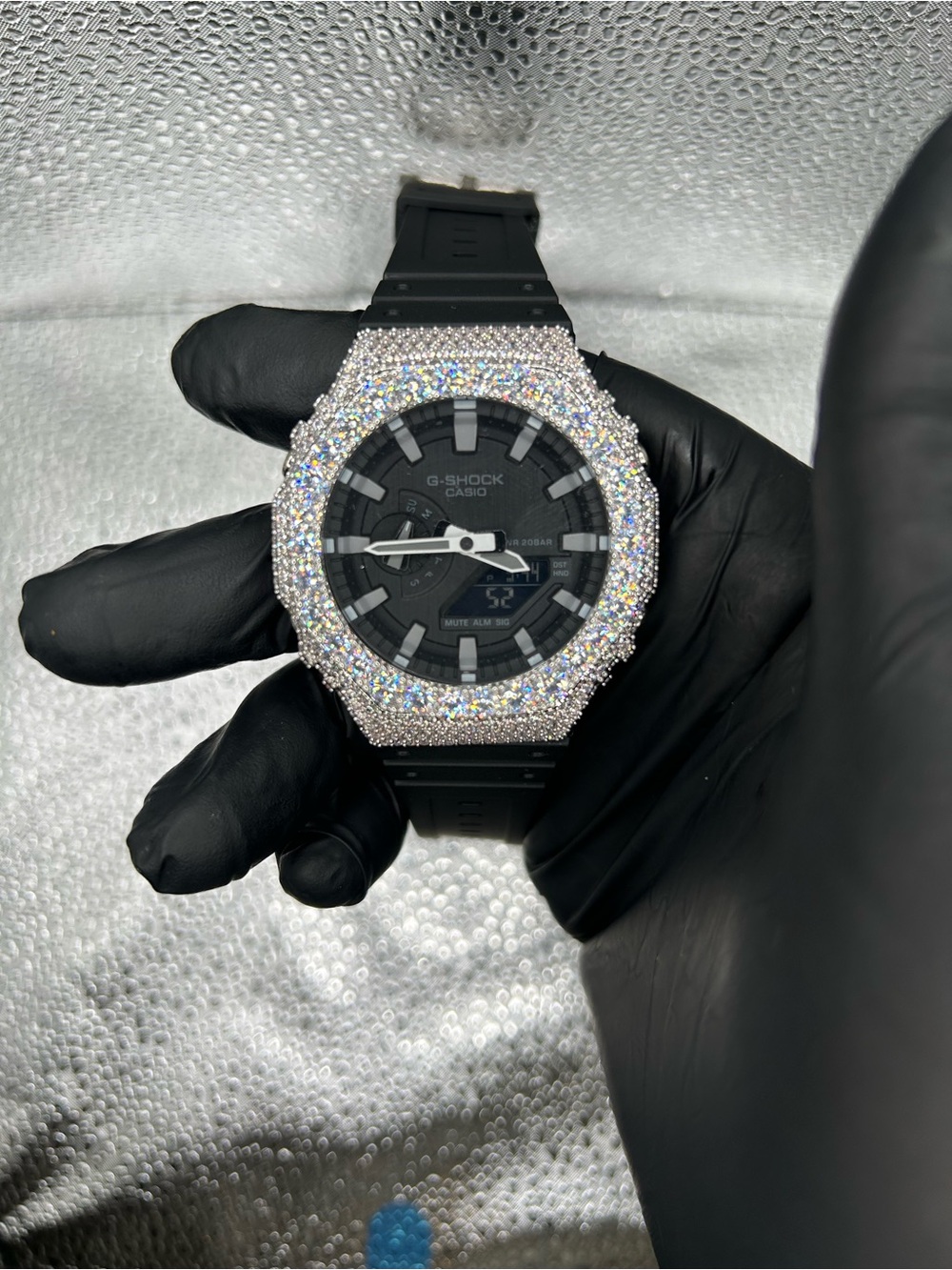 G-Shock Black Dial Watch with Sparkling Silver Crystal Bezel